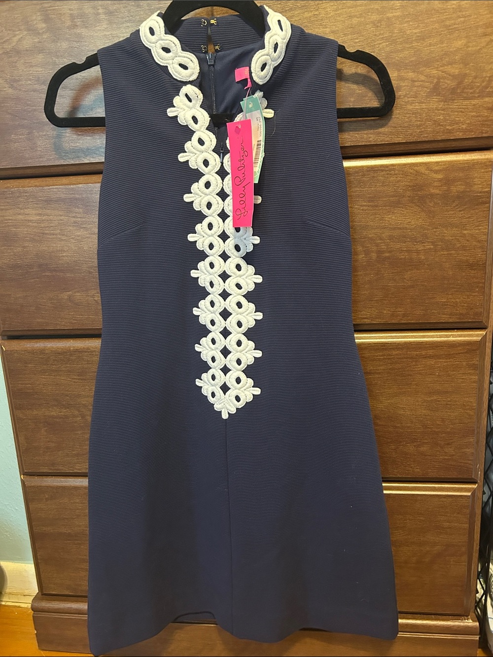 Lilly Pulitzer Navy Mini Dress with White Crochet Placket